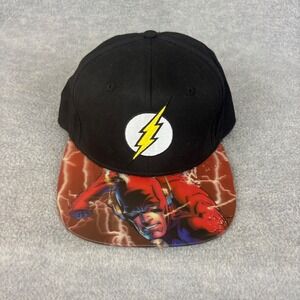 DC Comics The Flash Hat Unisex OSFM Black Snapback Graphic Flat Brim Cap